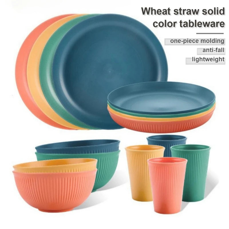 Wheat Straw Dinnerware Set – Eco-Friendly Plates Cups Bowls