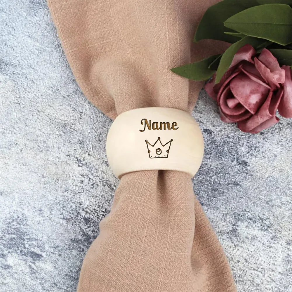 Personalized Rainbow Wooden Napkin Rings – Custom Name Gift