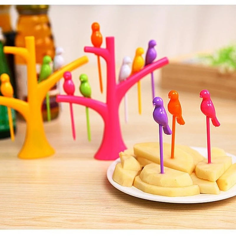 Bird Tree Fruit & Dessert Fork Set | 6 Bird Forks + Holder