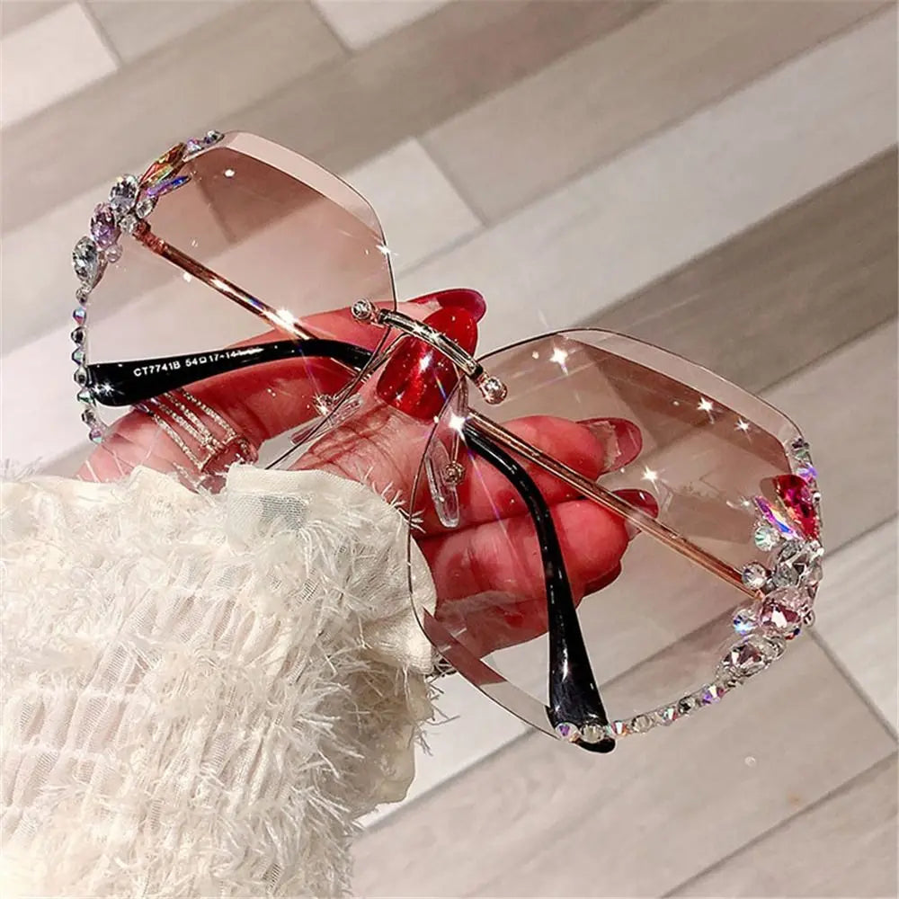 Retro Rimless Rhinestone Sunglasses – UV Protection Women