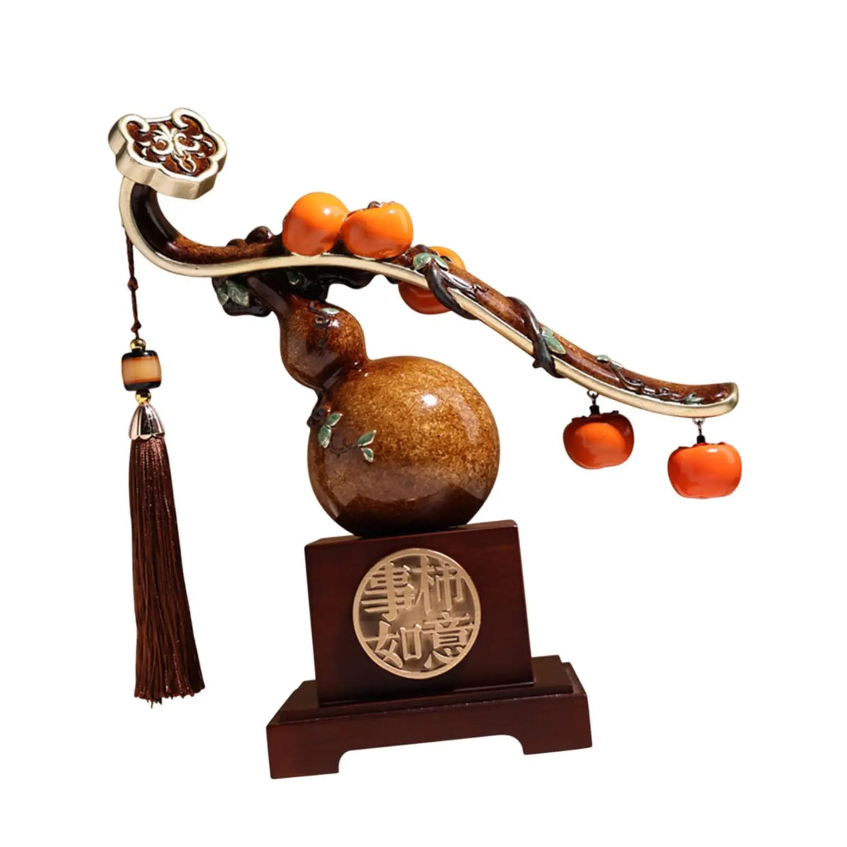 Persimmon Resin Feng Shui Gourd Figurine | Lucky Home Decor