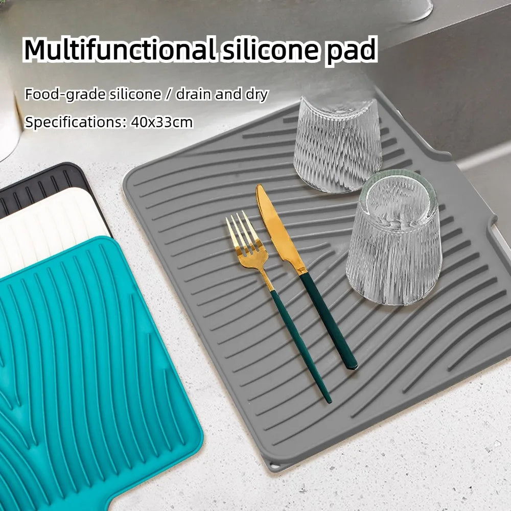 Silicone Dish Drying Mat – Food-Grade Sloped Drain Pad 40/50CM