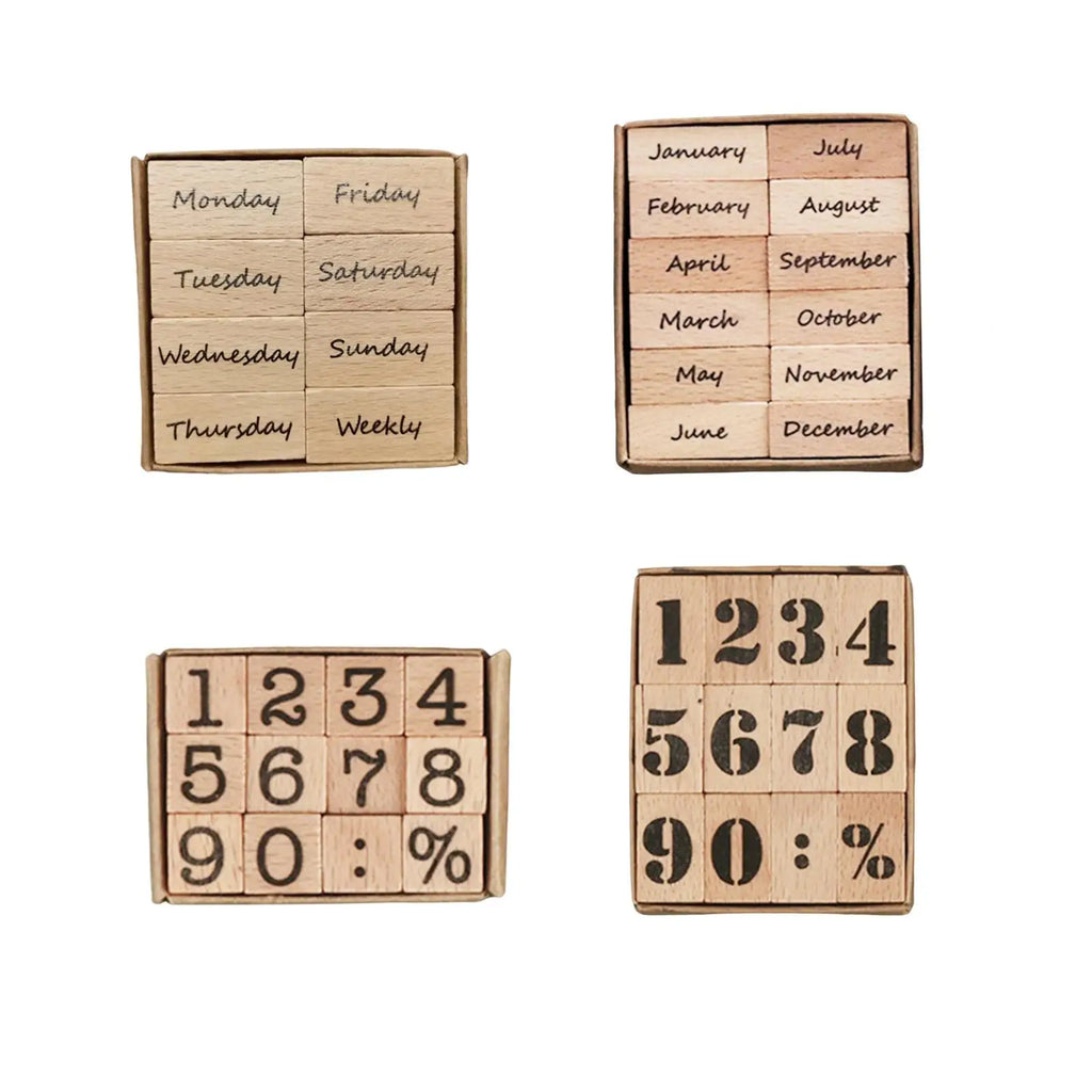 Vintage Wooden Mounted Stamp Set – Scrapbook & Planner DIY