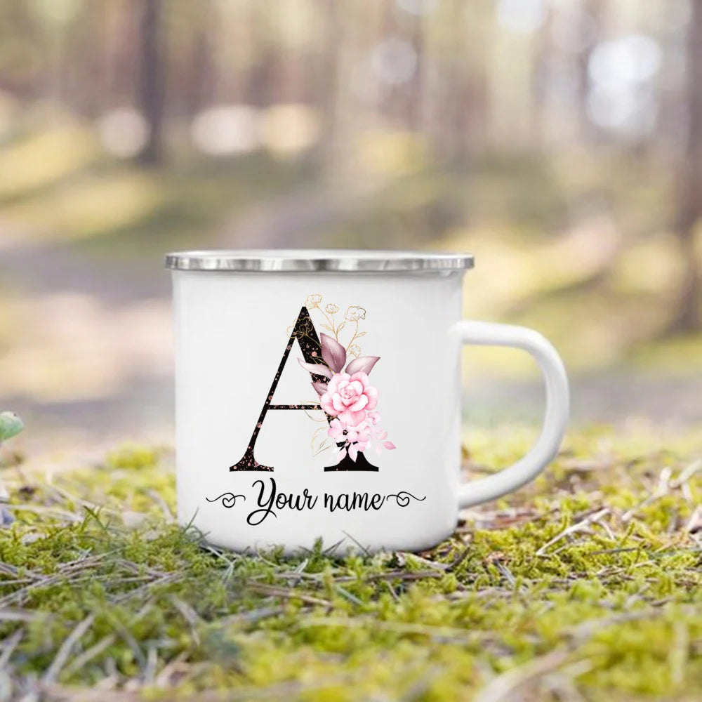 Personalized Initial Name Enamel Mug – Custom Gift for Her