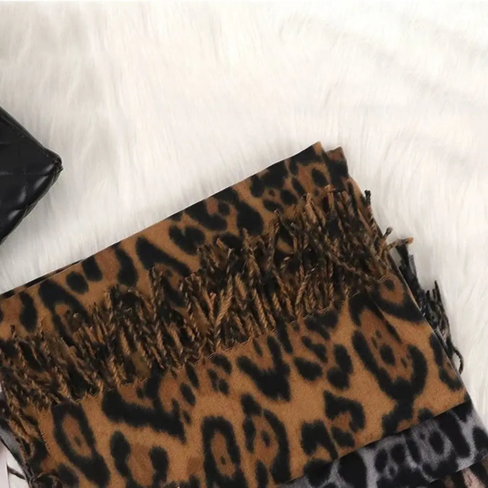 Women's Leopard Tassel Shawl | Imitation Cashmere Winter Scarf