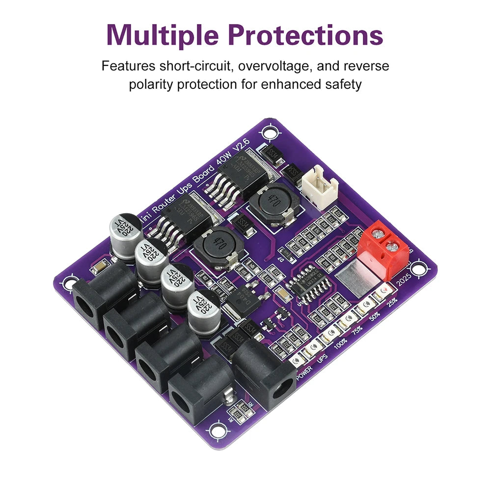 40W UPS Power Module 12.6V | 4-Port Battery Backup Board