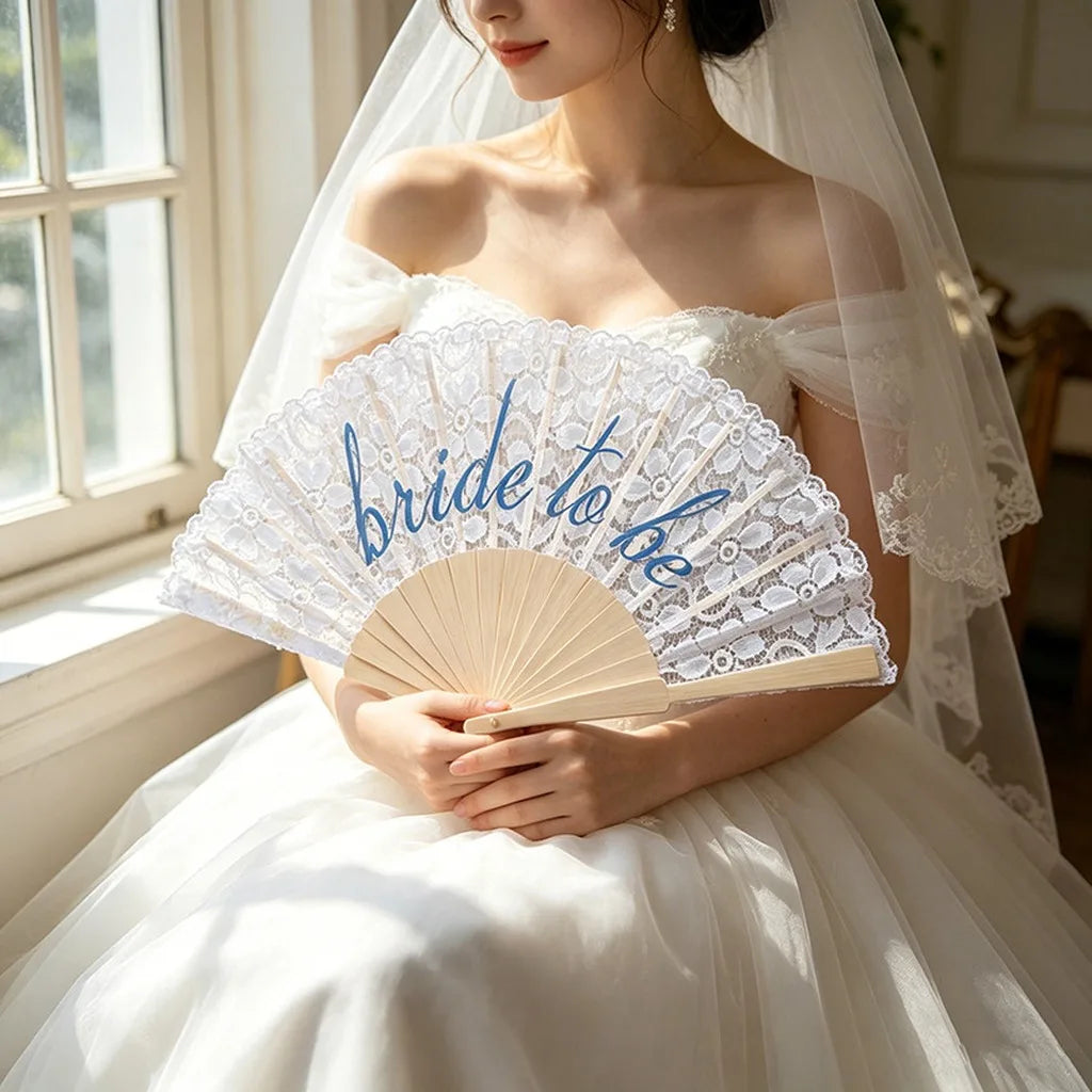 Wooden Lace Handheld Fan – Wedding & Bridal Shower Party