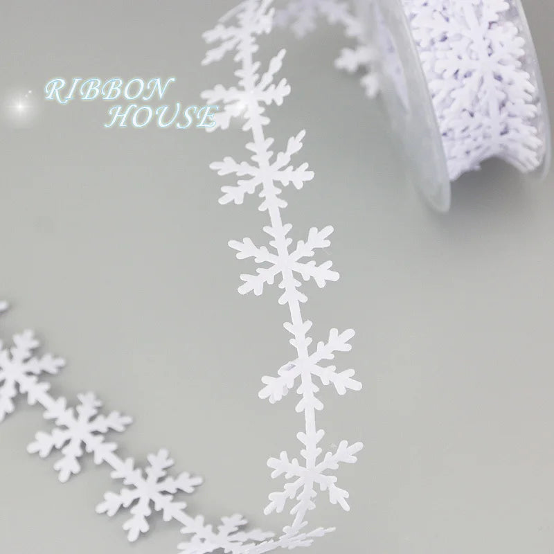 5M Christmas Snow Embossed Nonwoven Ribbon Lace 25mm Wide