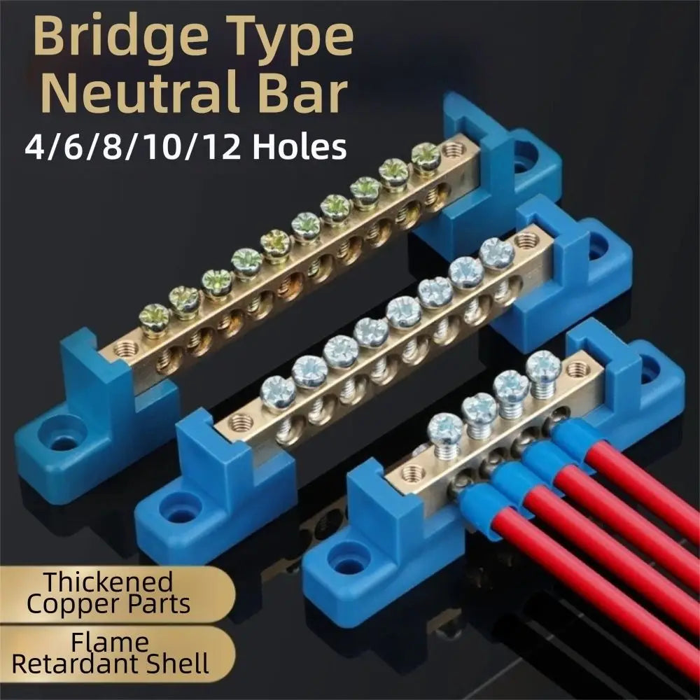 6×9mm Copper Ground Bus Bar | 4–12 Hole Terminal Block