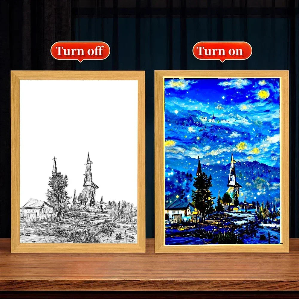 Van Gogh Starry Sky LED Light Painting – Wall Art Night Lamp