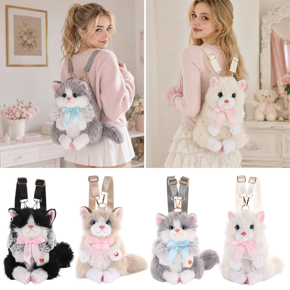 Realistic Cat Puppet Plush Backpack – Fluffy Cartoon Doll Bag