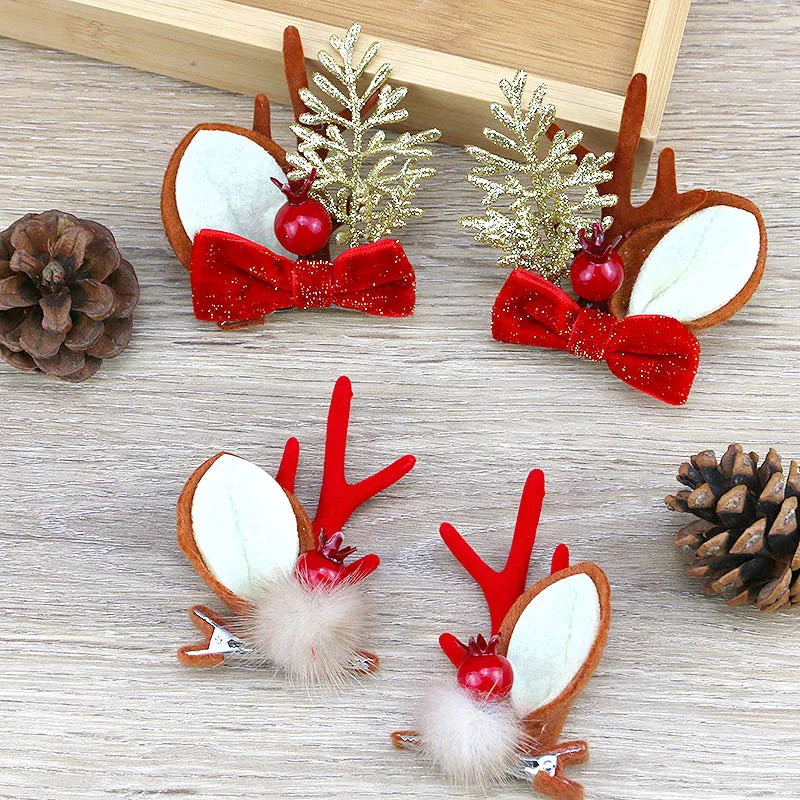 2-Pack Christmas Antler Hair Clips – Cute Velvet Holiday Accessory