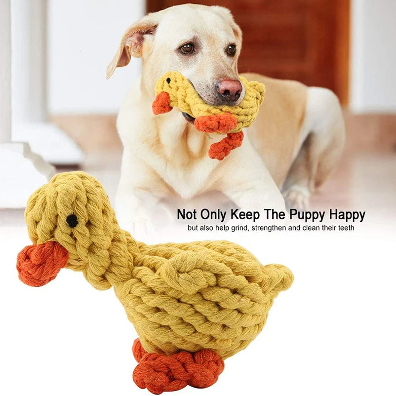 Braided Yellow Duck Squeaky Plush Dog Toy – Bite Resistant