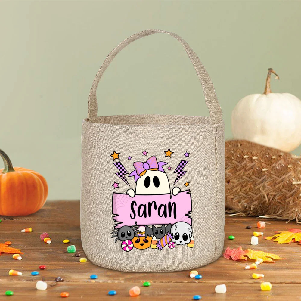 Personalized Halloween Trick or Treat Linen Bag & Bucket
