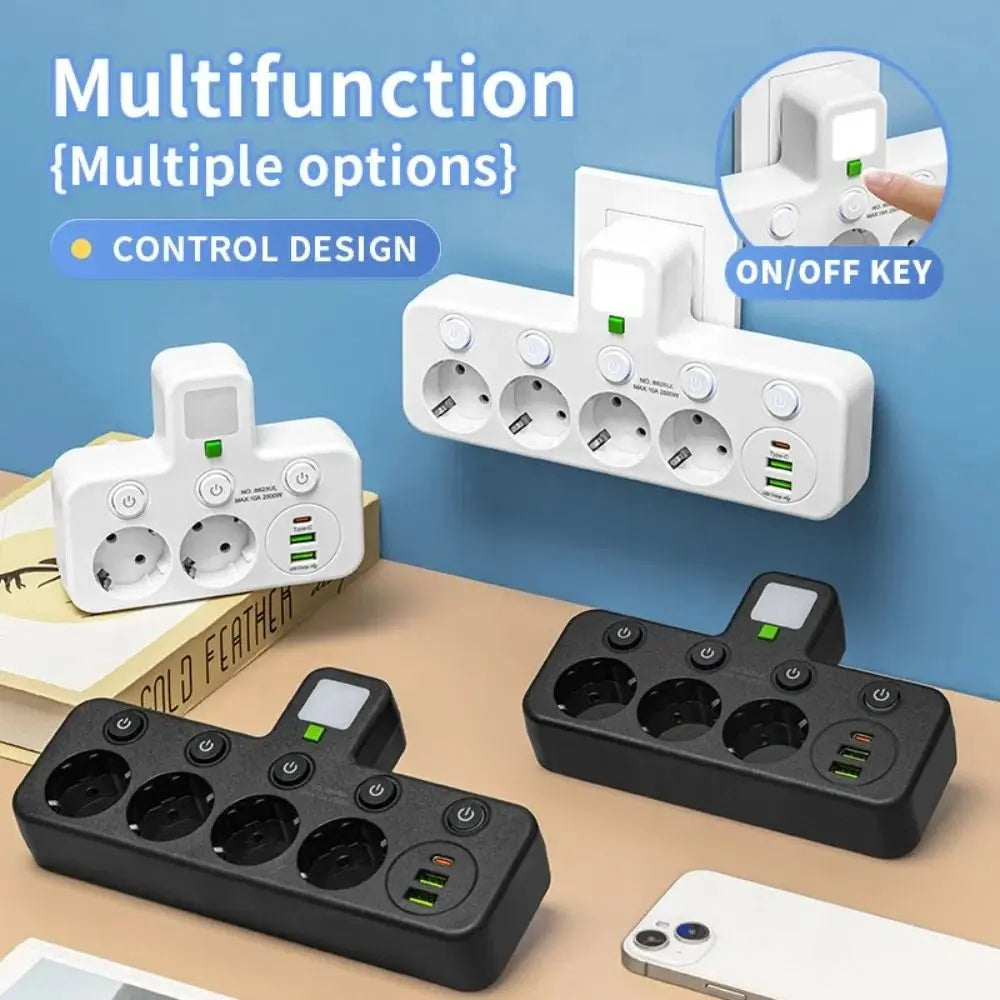 EU Wall Socket 2–5 Plugs with USB Type-C Ports | 2500W