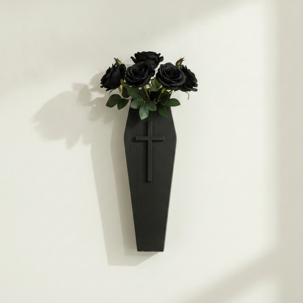 Gothic Casket Plaque with Cross | Slim Wood Wall Sculpture