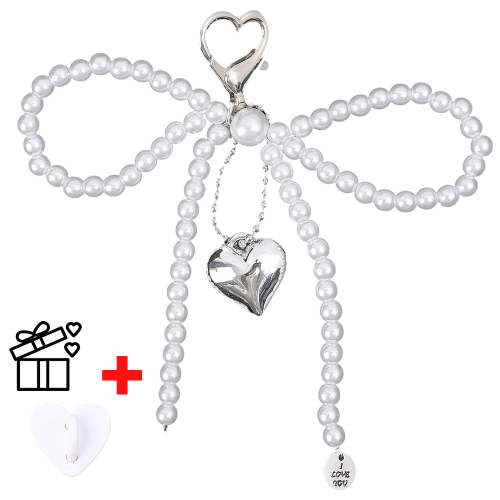 Korean Pearl Bow Keychain – Cute Y2K Bag & Phone Pendant