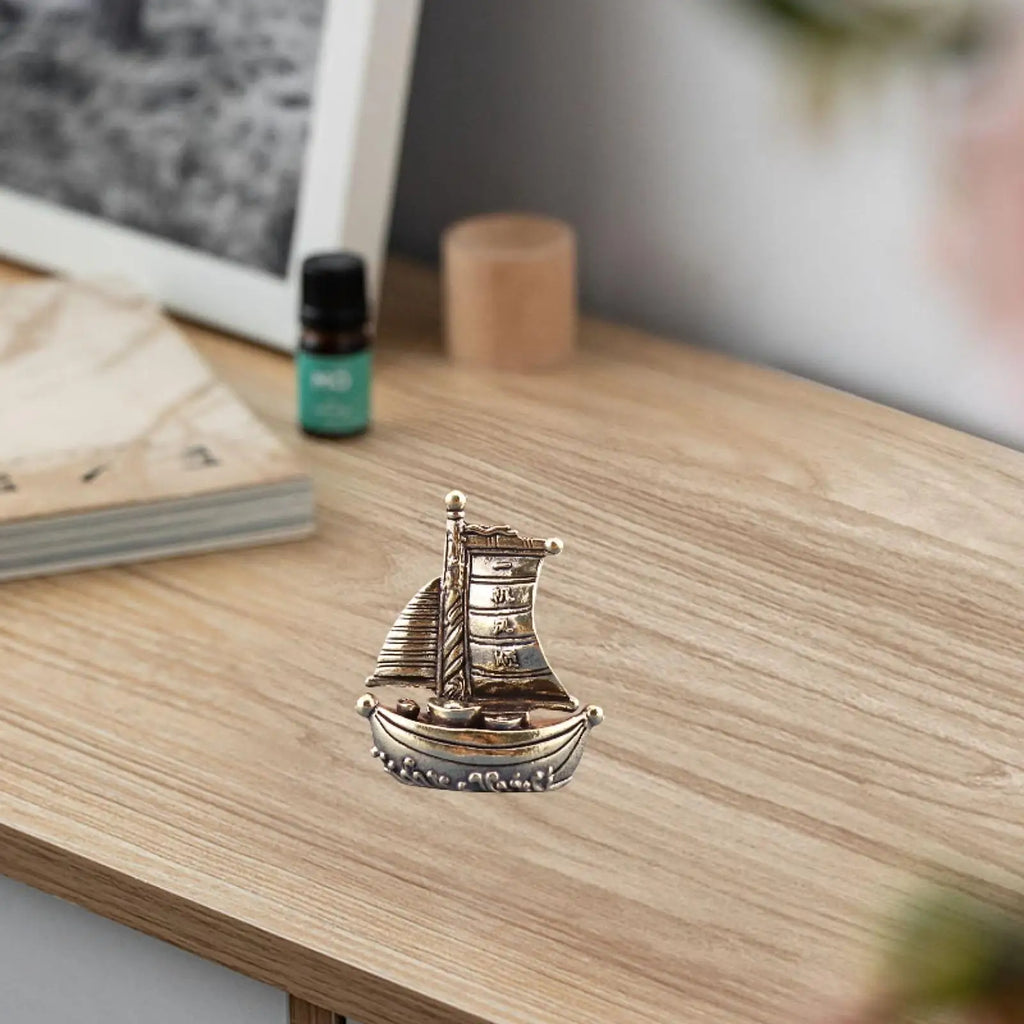 Brass Sailboat Miniature Figurine | Feng Shui Tabletop Décor