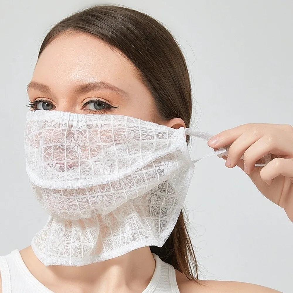 Women's Lace UV Sun Mask – Breathable Neck & Face Cover