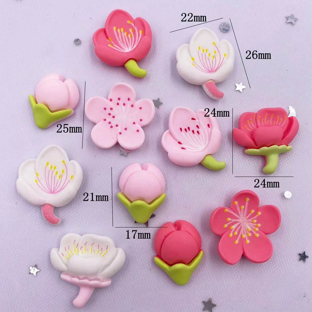 10PCS Resin Cherry Blossom Flatback Figurines – Kawaii DIY Craft