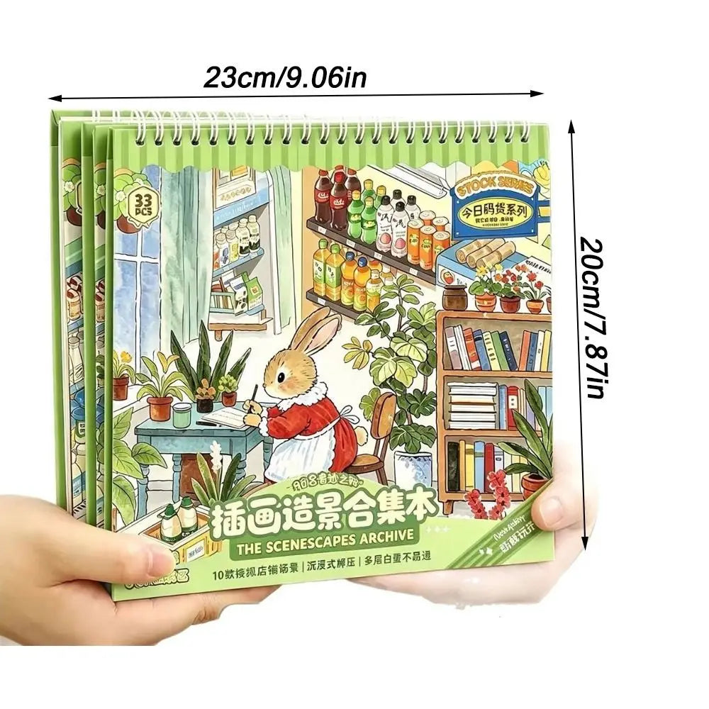 3D Bunny Shop Scene Sticker Book – DIY Scrapbook Craft