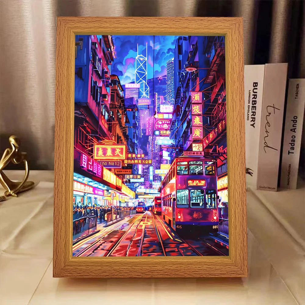 USB LED City Night Scene Light Picture – Wood Frame Wall Art