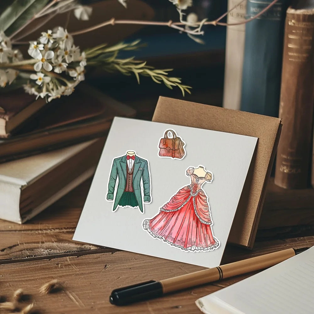 Vintage Clothing Clear Stamps & Cutting Dies Set for DIY Cards
