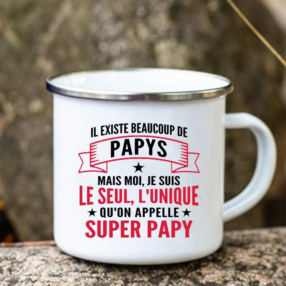 Super Papy Enamel Mug – Grandpa Gift Coffee & Camping Cup