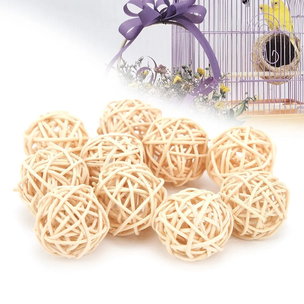 10-Pack Natural Rattan Wicker Balls – Bird Chew Toys 3cm