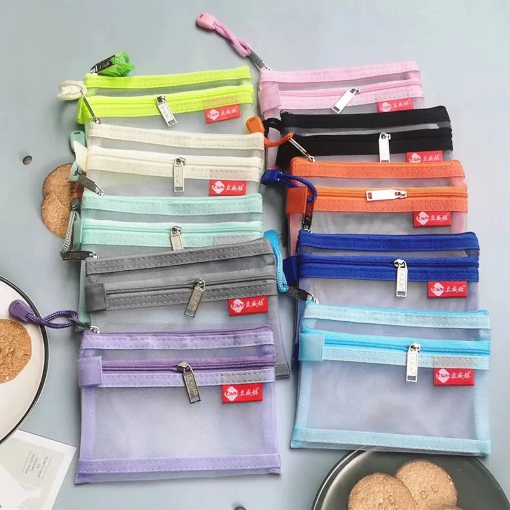 Double Layer Nylon Zipper Coin Pouch & Card Organizer Bag