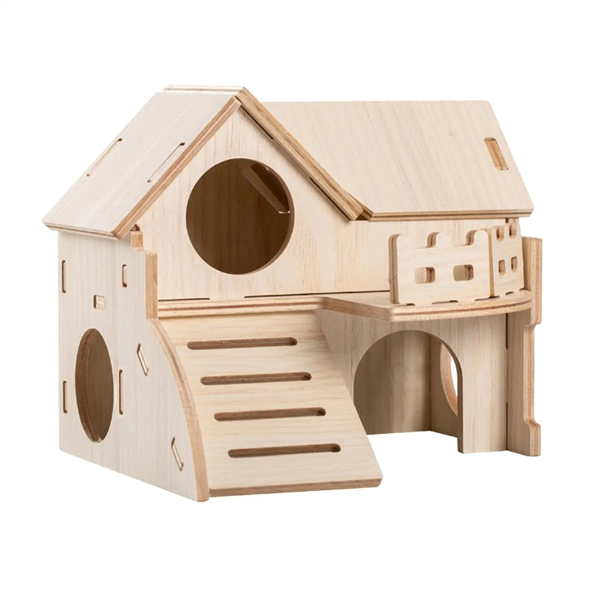 Wooden Hamster House Multi-Level Hideout Hut with Ladder