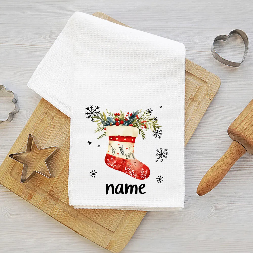 Personalized Christmas Tea Towel – Festive Holiday Kitchen Gift