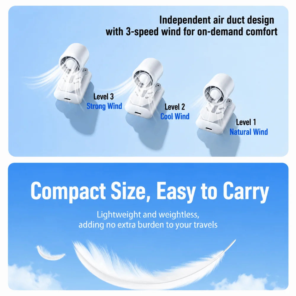 3-Speed Rechargeable Hat Clip Fan – Type-C Portable Mini Fan