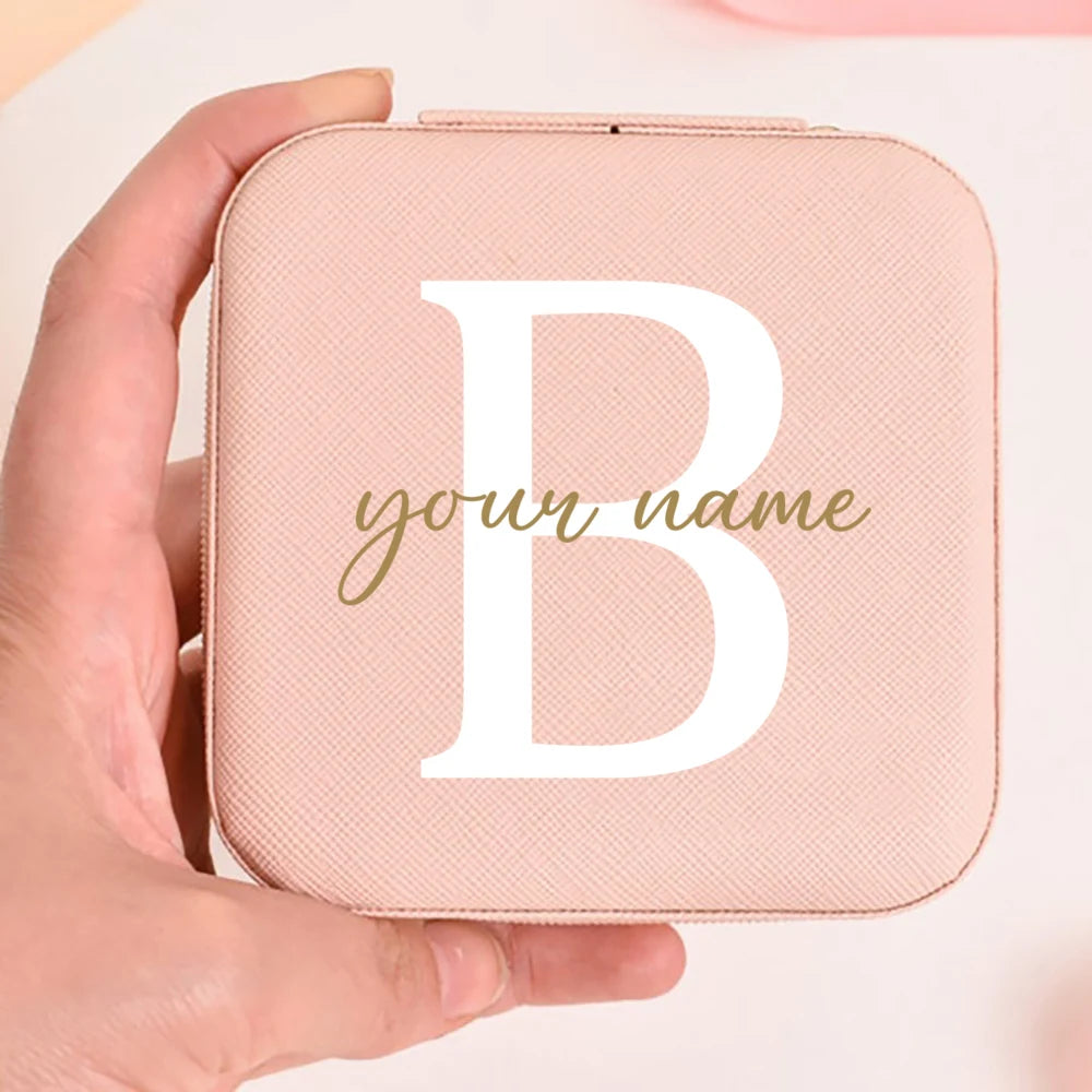 Personalized Faux Leather Jewelry Box – Custom Name & Initial