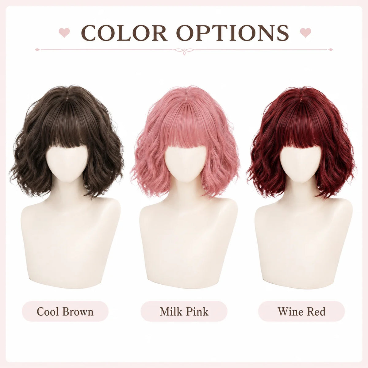 Short Wavy Bob Wig with Bangs – Synthetic Natural Scalp