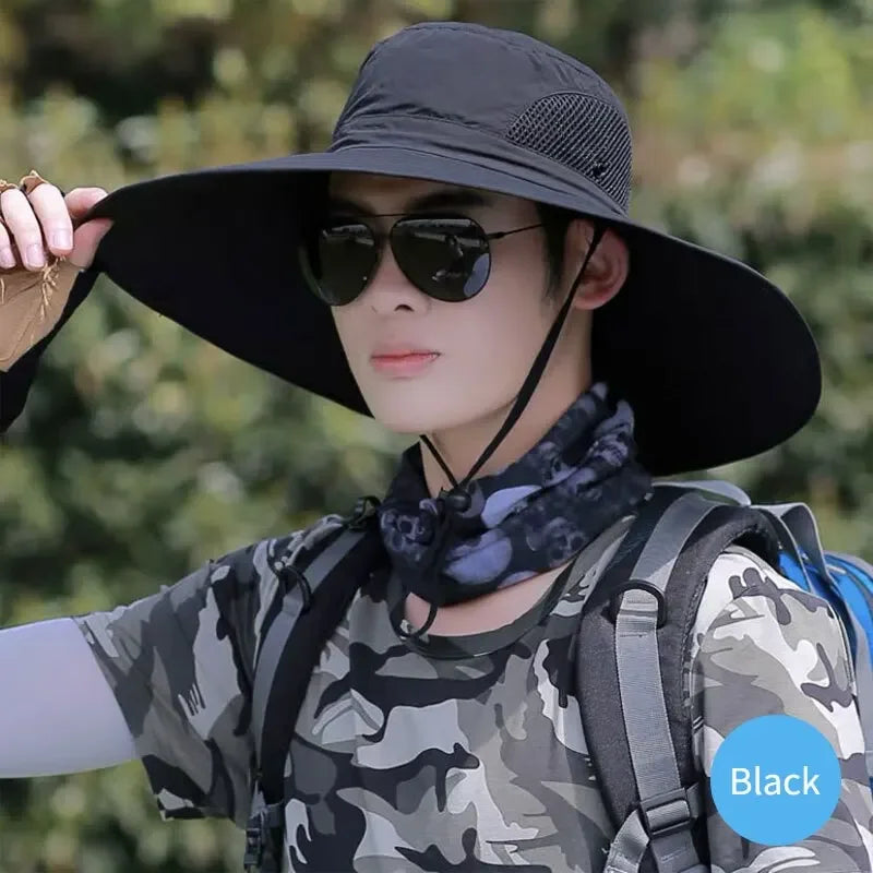 15cm Wide Brim UV Sun Hat – Foldable Breathable Mesh Cap