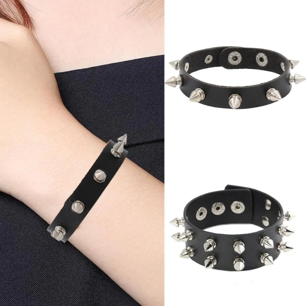 Spike Gothic Studded PU Leather Punk Cuff Bracelet – Unisex