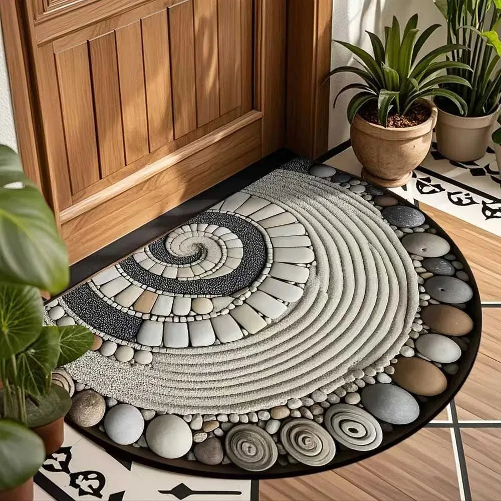 Non-Slip Half Round Floral Doormat | Washable Indoor Outdoor Rug