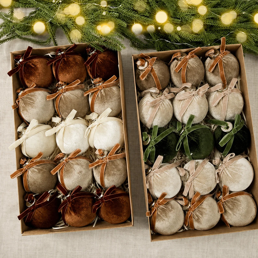 15-Pc Velvet Christmas Ball Ornaments Set with Bowknot