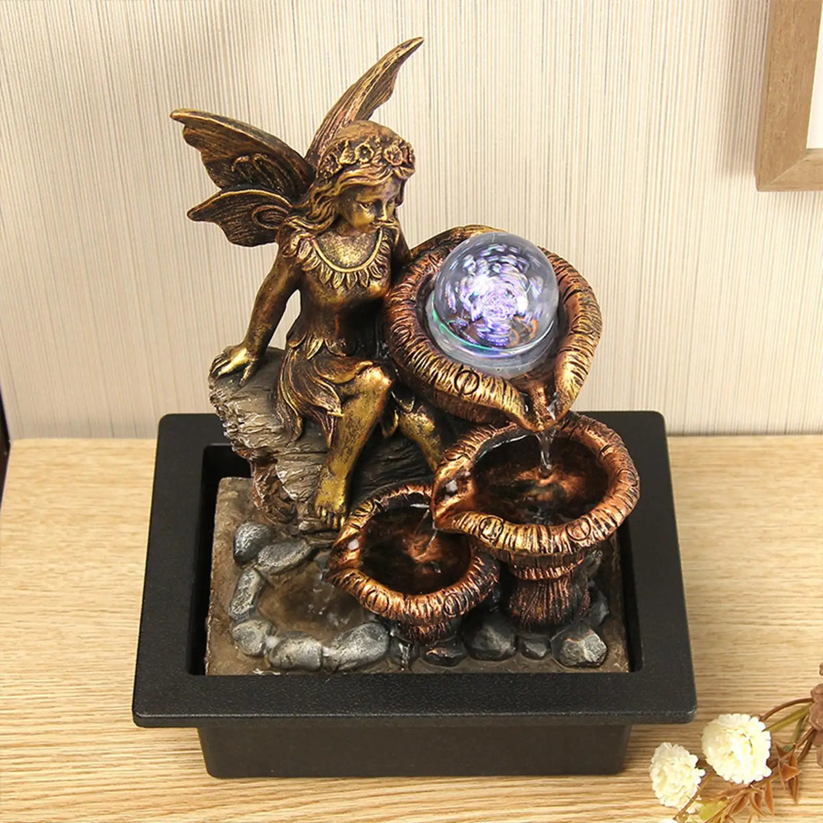 Resin Desktop Fountain Mini Waterfall with LED Rolling Light