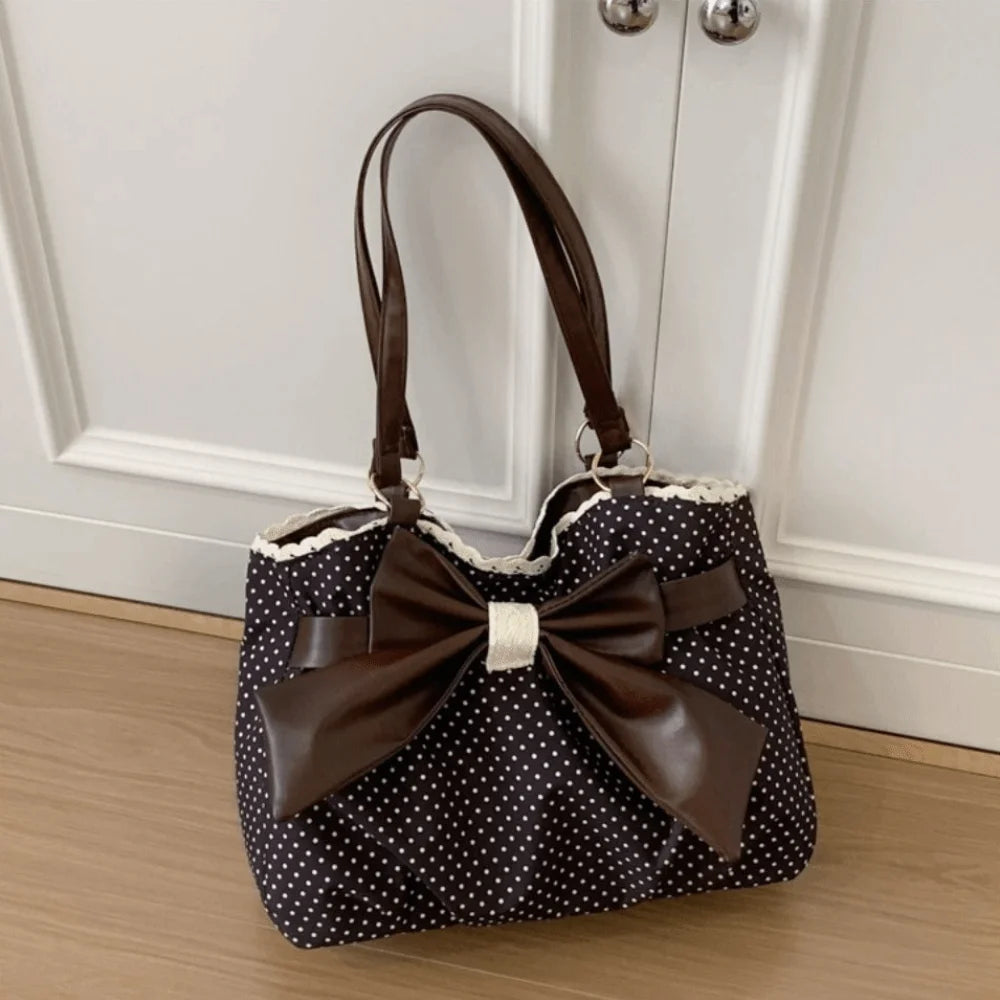 Vintage Y2K Bow Polka Dot Women's Shoulder Bag | PU Leather