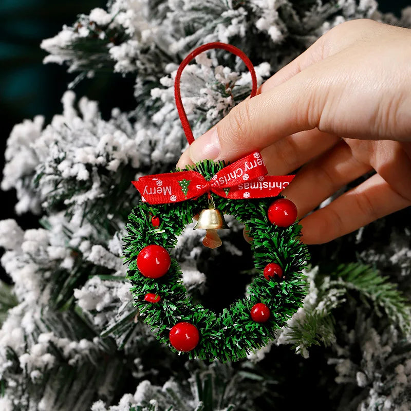 Mini Christmas Wreath Ornament with Bell, Bow & Balls