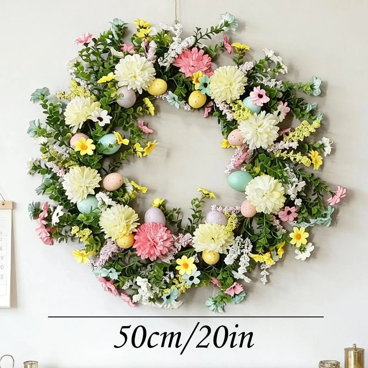 Artificial Easter Egg Wreath – Multicolor Spring Flower Decor