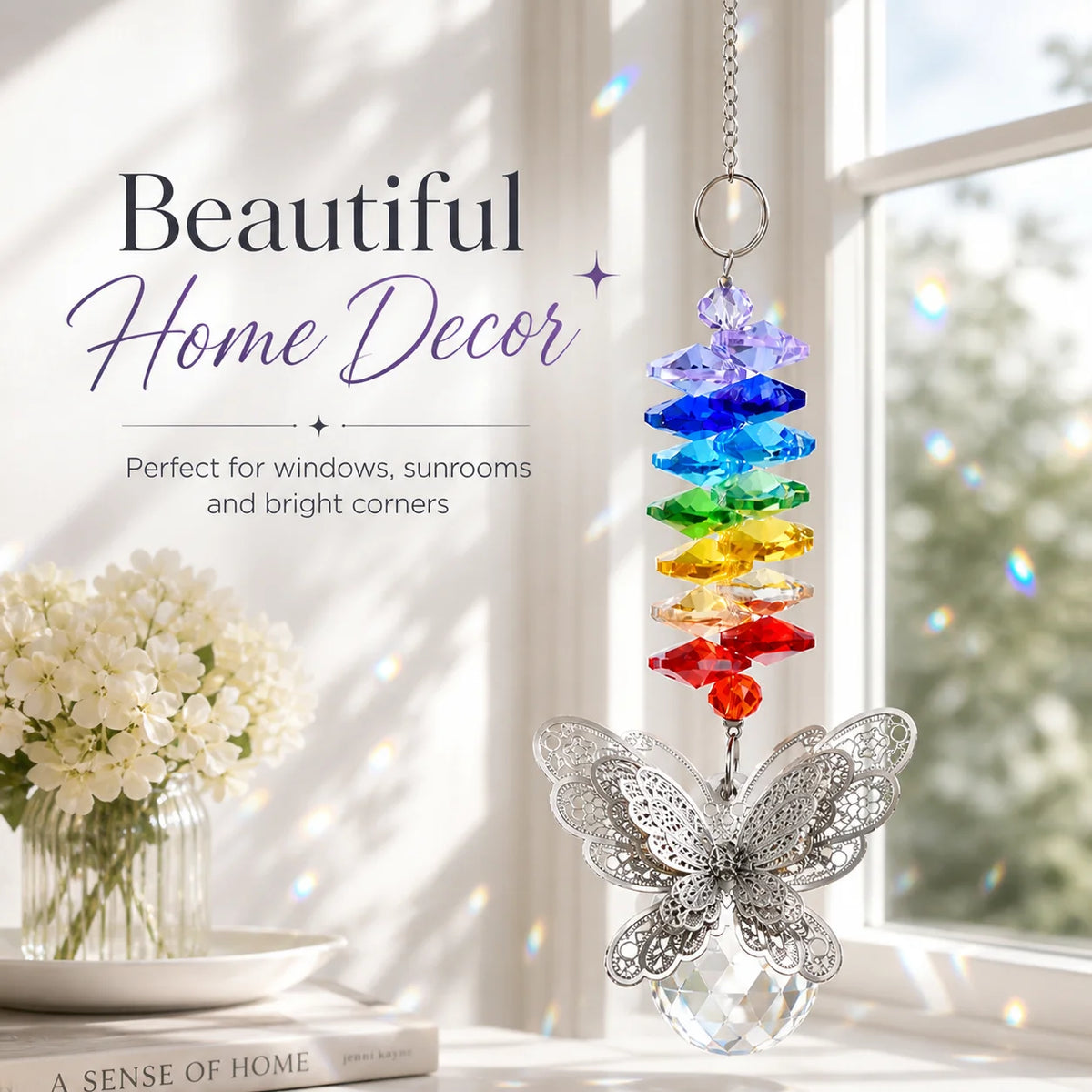 Crystal Butterfly Suncatcher – Rainbow Prism Window Pendant