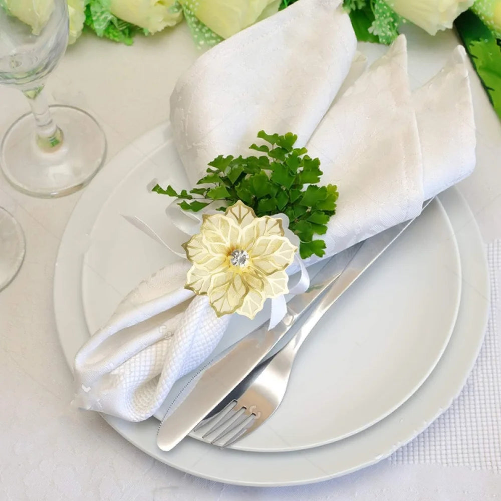 Rhinestone Rose Metal Napkin Rings – Wedding & Party Decor