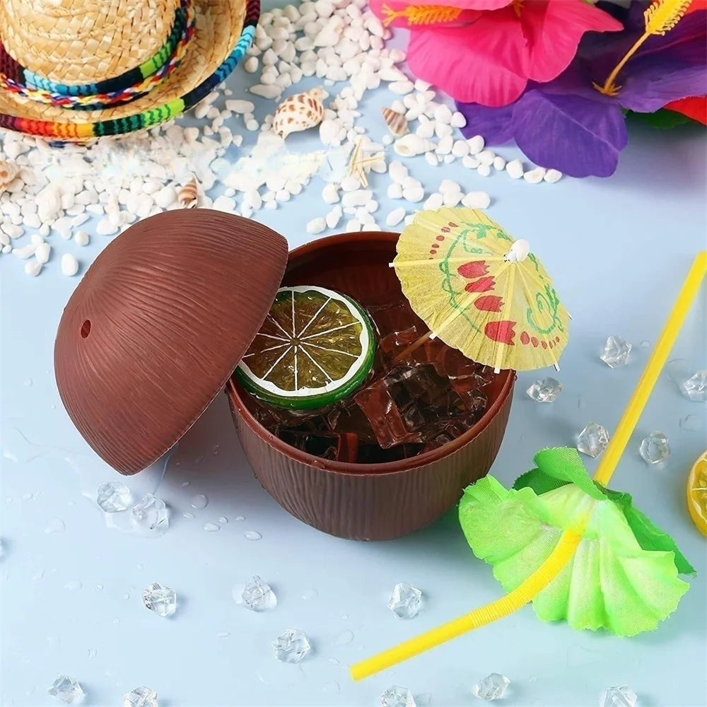 Tropical Coconut Drinking Cup with Straw | Hawaiian Party