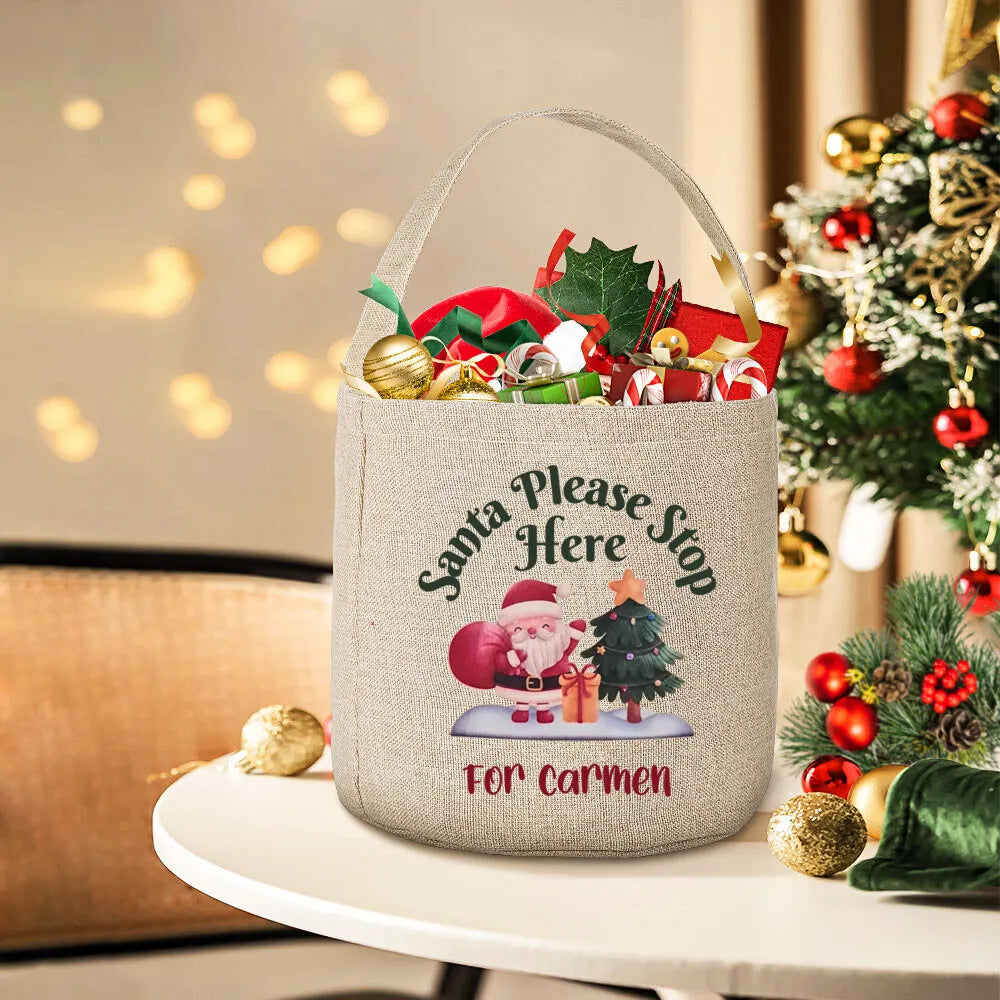 Kids Santa Please Stop Here Personalized Christmas Gift Sack