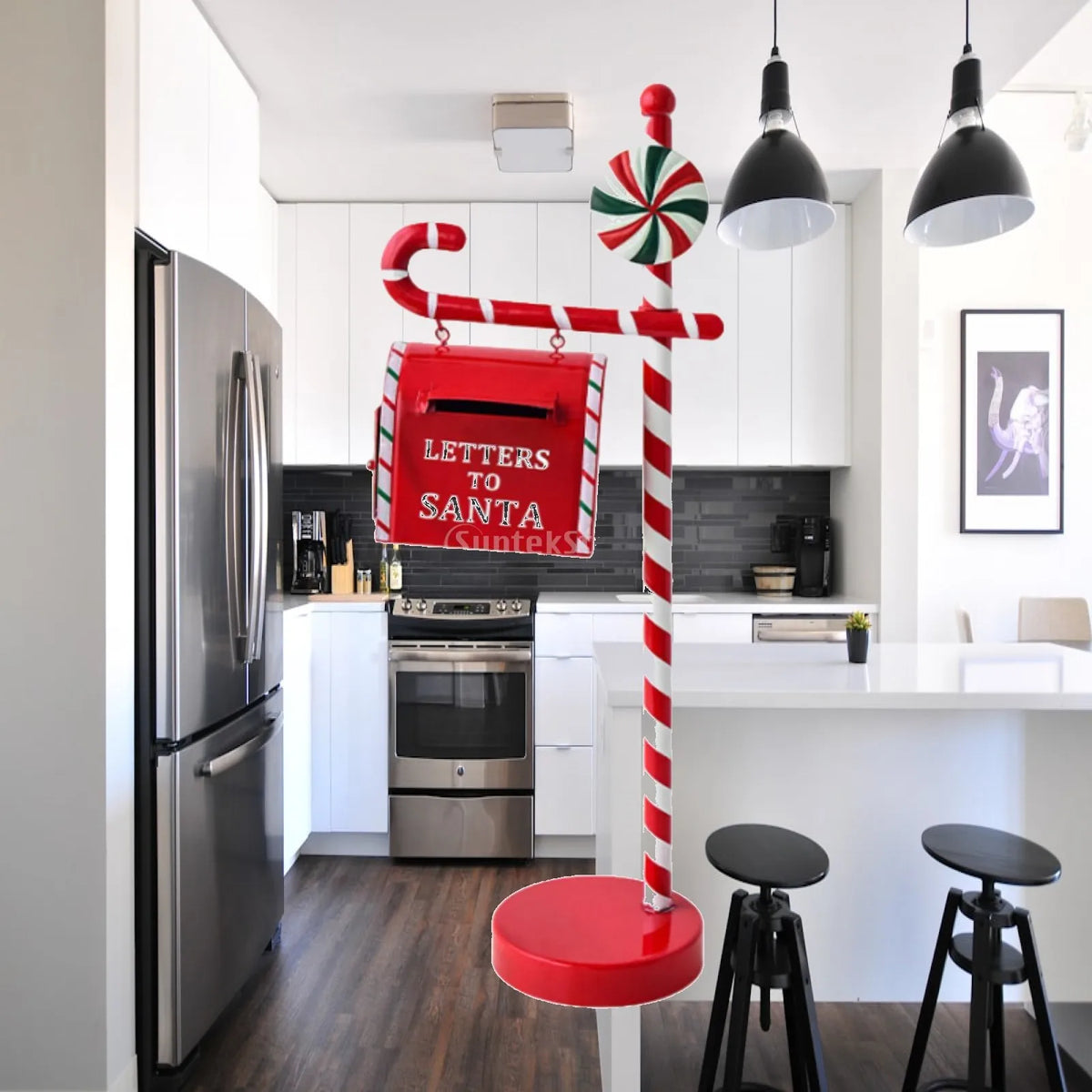 Christmas Metal Mailbox Statue | Iron Figurine Garden Décor