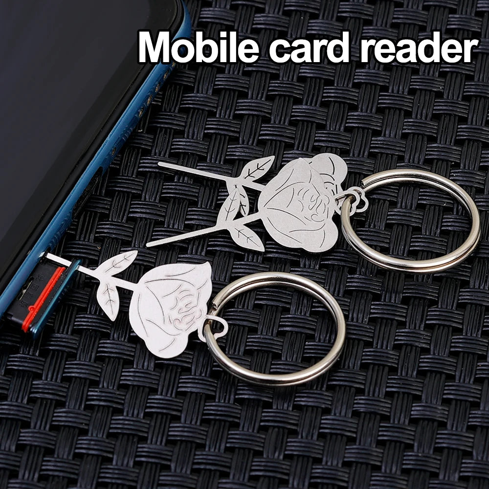 Rose Shape SIM Card Eject Pin Keychain | Stainless Steel