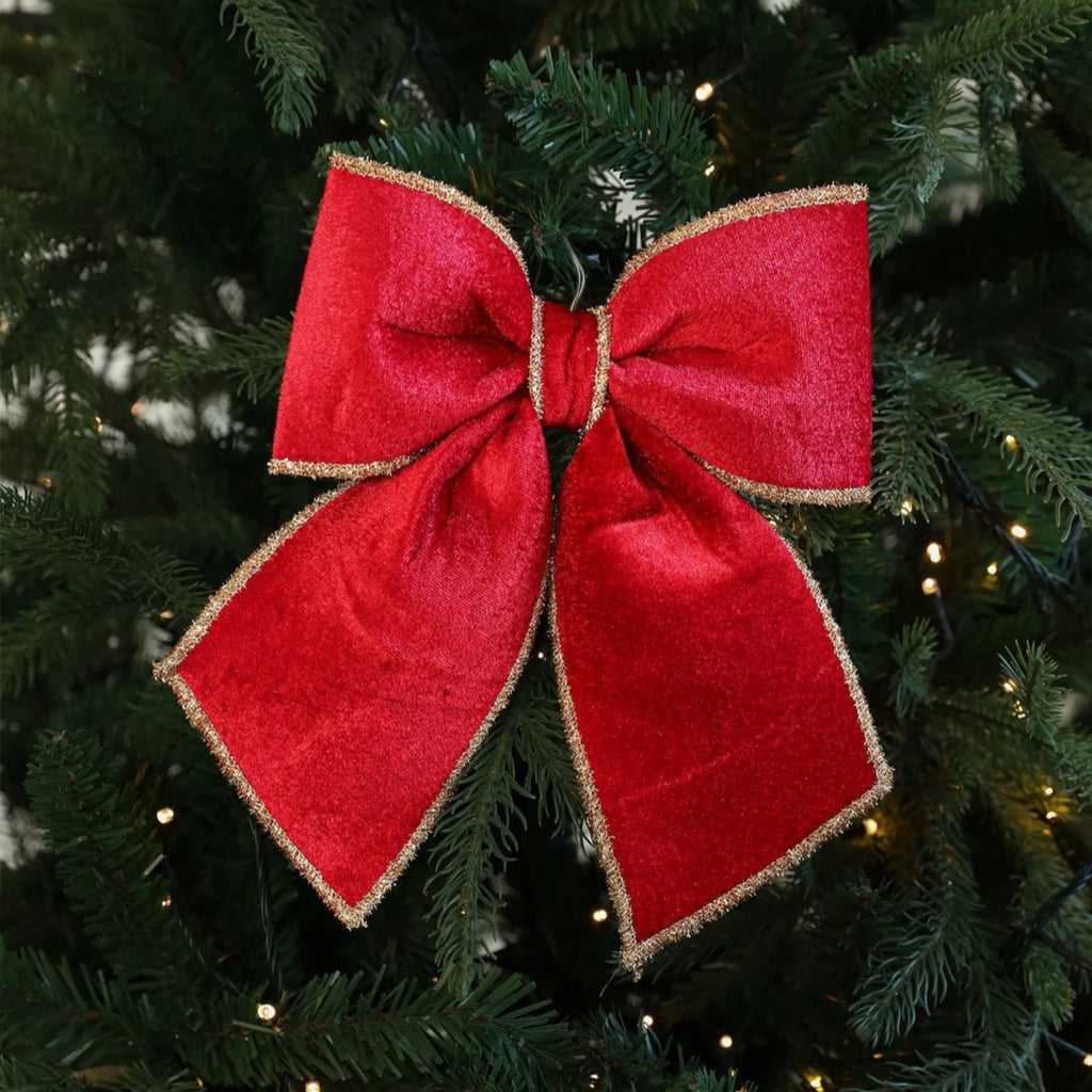 Red Velvet Gold-Edged Christmas Bow Tree Ornament
